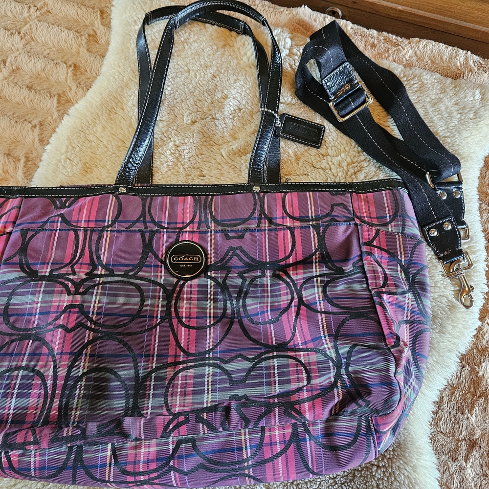 Authentic Coach Poppy Tartan Plaid Tote/Diaper Bag